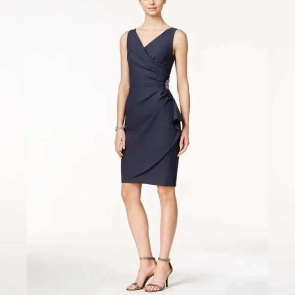 Alex Evenings | Dresses | Nwt Alex Evenings Compression Embellished Ruched  Sheath Dress Charcoal | Poshmark